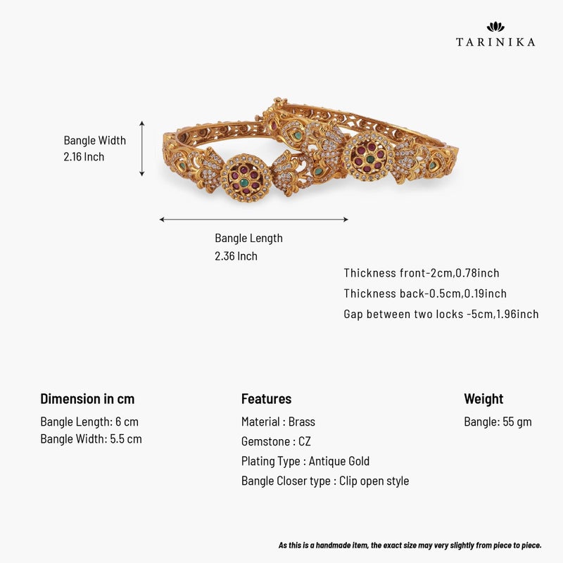 TARINIKA Antique Gold Plated Sarang Bangles with Floral Design(set of 2) - Indian Bangles for Women Perfect for Ethnic Occasions | Traditional Indian Jewelry For Women | 1 Year Warranty* - Image 5